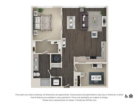 Floor plan for 1 bed, 1 bath, 960 sqft